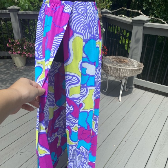 Vintage 60s Flower Power Swimsuit Coverup Maxi Wrap Floral Neon Skirt - Picture 6 of 7